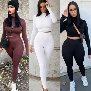 Two Piece Sets Women Solid Autumn Tracksuits