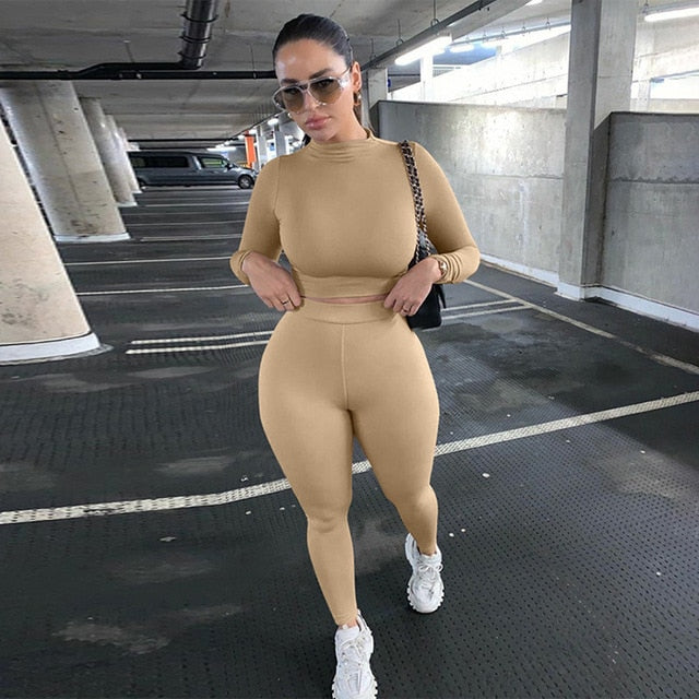 Two Piece Sets Women Solid Autumn Tracksuits