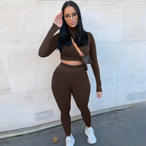 Two Piece Sets Women Solid Autumn Tracksuits