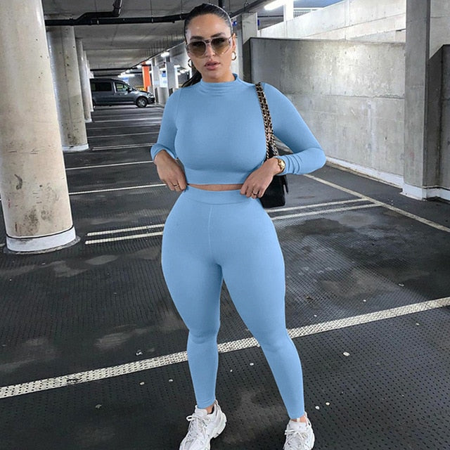 Two Piece Sets Women Solid Autumn Tracksuits