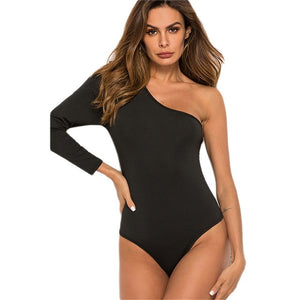 Sexy One Shoulder Long Sleeve Slim Bodycon Jumpsuits